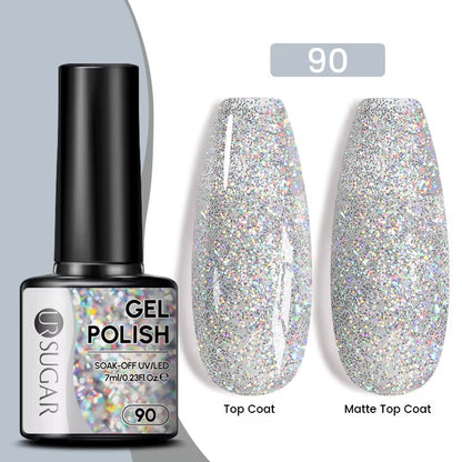 7Ml Champagne Gold Sequins Gel Nail Polish Bright Sparkling Glitter French Semi Permanent Nail Painting UV Gel