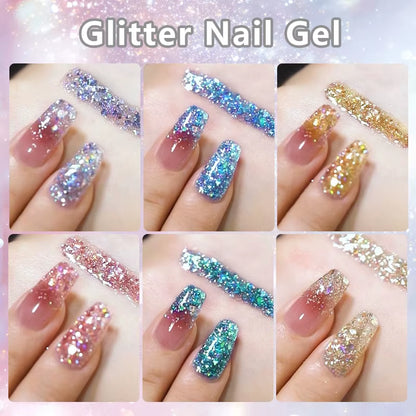 7Ml Champagne Gold Sequins Gel Nail Polish Bright Sparkling Glitter French Semi Permanent Nail Painting UV Gel