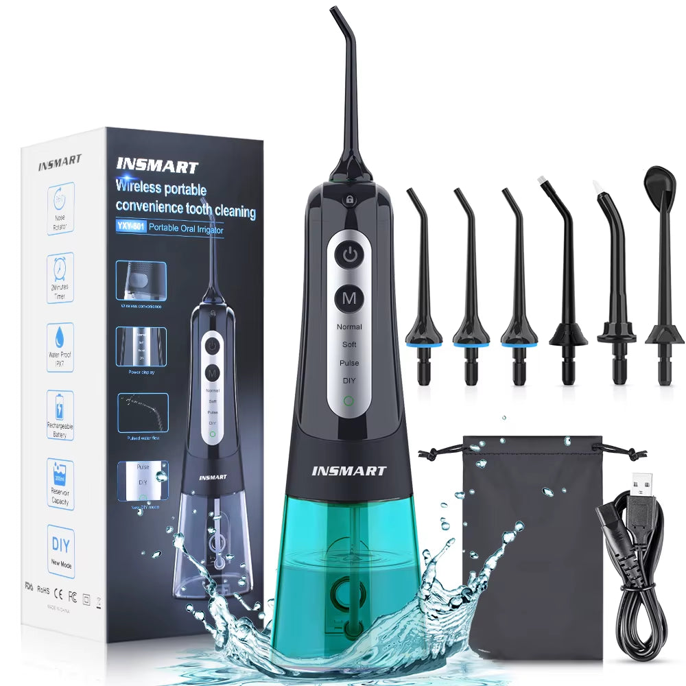 Oral Irrigator Dental Water Flosser Teeth Whitening Waterproof Portable Dental Water Jet Floss 300ML Teeth Cleaner