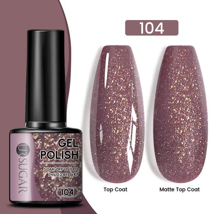 7Ml Champagne Gold Sequins Gel Nail Polish Bright Sparkling Glitter French Semi Permanent Nail Painting UV Gel