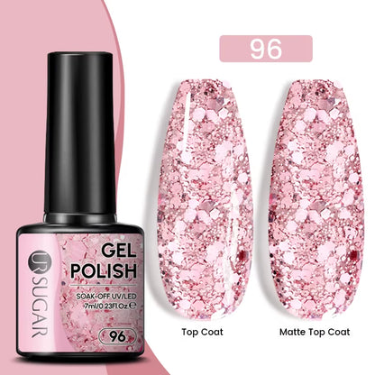 7Ml Champagne Gold Sequins Gel Nail Polish Bright Sparkling Glitter French Semi Permanent Nail Painting UV Gel