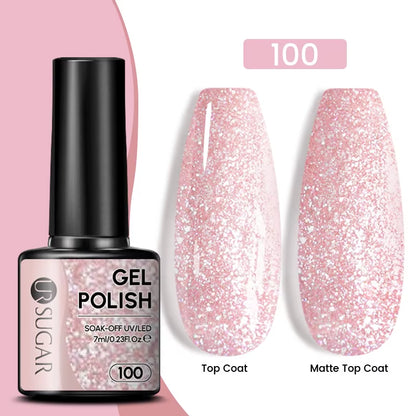 7Ml Champagne Gold Sequins Gel Nail Polish Bright Sparkling Glitter French Semi Permanent Nail Painting UV Gel