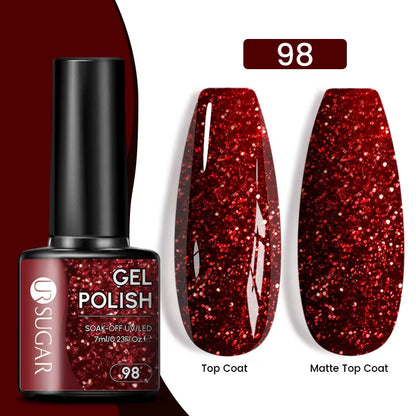 7Ml Champagne Gold Sequins Gel Nail Polish Bright Sparkling Glitter French Semi Permanent Nail Painting UV Gel